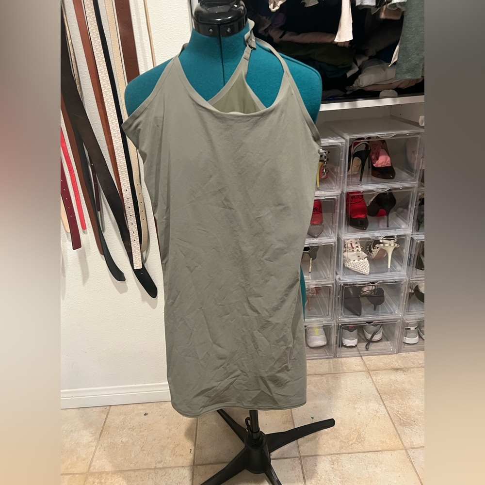Outdoor Voices The Exercise Dress in Earl Green  M Sleek Olive Green